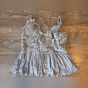 Lace Trim Boho Strapless Top in Taupe